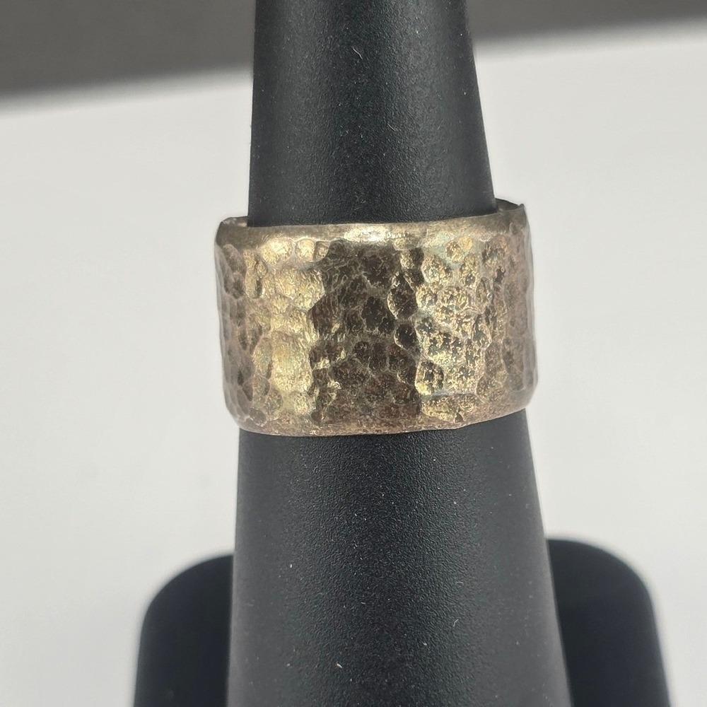 Vintage Estate Wide Hammered Band Ring Sterling Silver Size 6.5